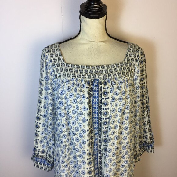 Like new! Caffe Marrakesh Blouse Top 3X Blue Sequins Square Neck Peasant Rayon - Picture 12 of 16